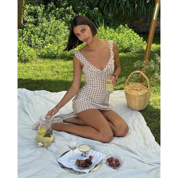 NWT Realisation The Hazel in Tan Gingham Silk Short Mini Tank Dress M $230 - Picture 12 of 14